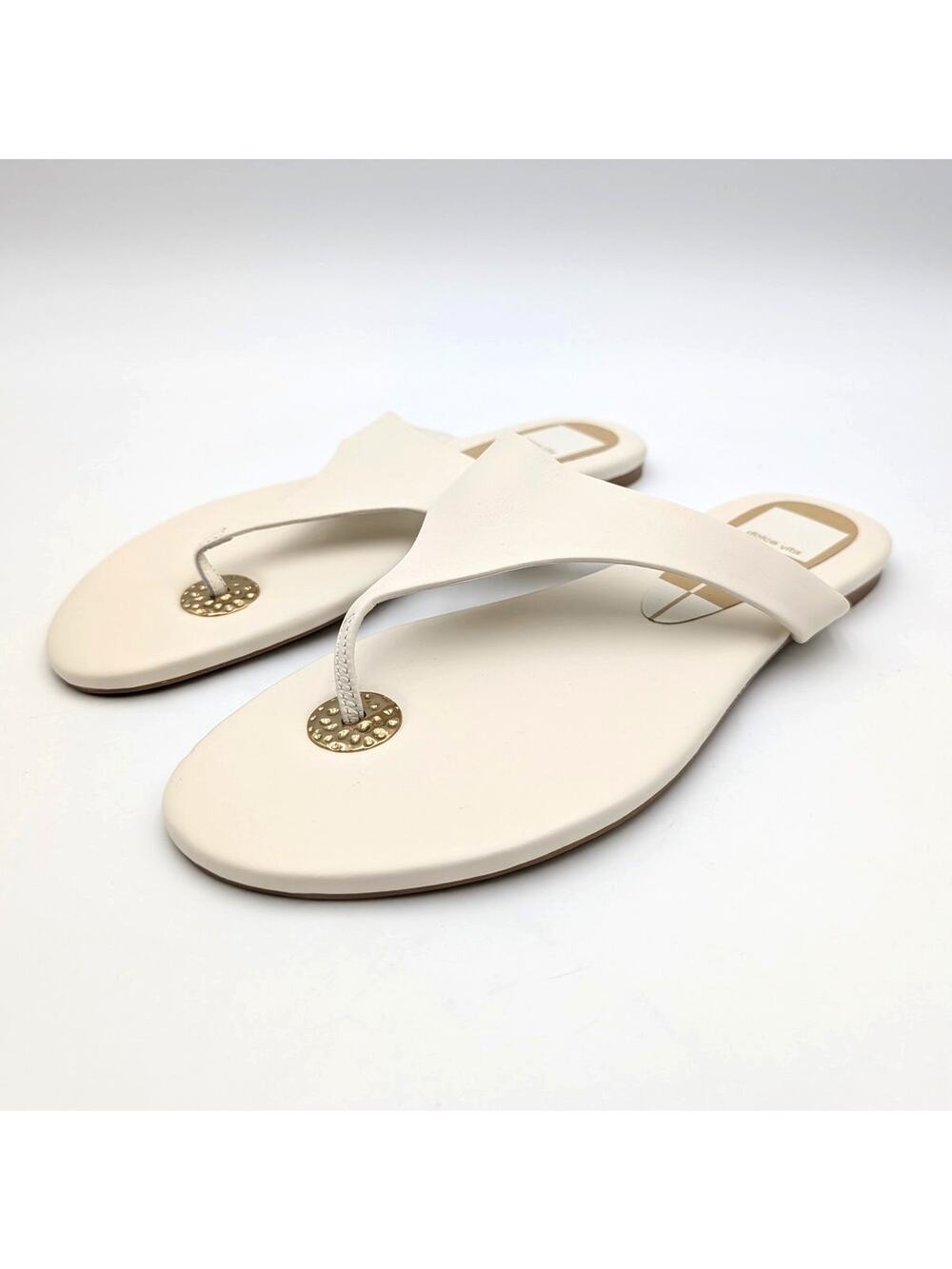 Dolce Vita Kittle Leather Flat Sandals Open Toe Women's Off White Sz US8 EU38.5